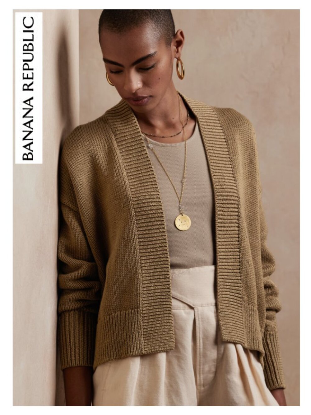 BANANA REPUBLIC - open front chunky cotton cardigan in iced latte beige